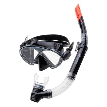Фото Комплект маска и трубка DOLPHIN JR SET (DOLPHIN JR SET-BLACK/GREY/TRAN), Цвет - черный, серый, прозрачный, Маски для плавания