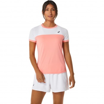 Фото Футболка спортивная WOMEN COURT SS TOP (2042A262-701), Цвет - розовый, белый, Спортивные футболки