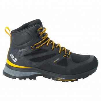Фото Ботинки трекинговые FORCE STRIKER TEXAPORE MID M (4038823_6055), Цвет - черный, желтый, Треккинговые ботинки